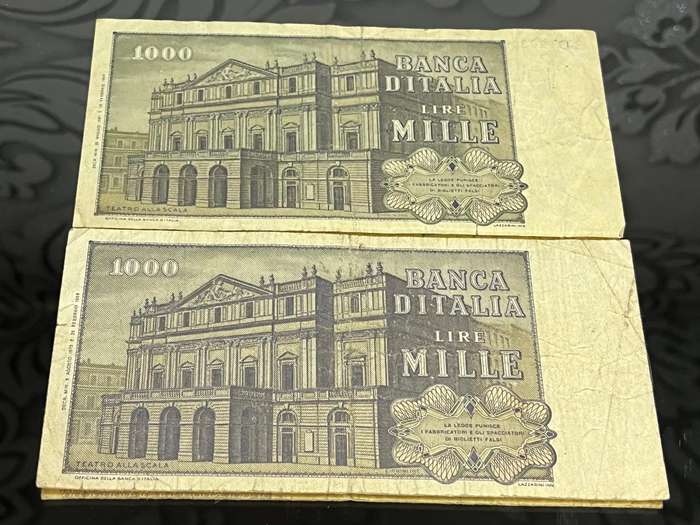 Italy 1000 Lire Banknote Pair (x2)  Verdi Portrait | Italian Lire | Pre-Euro Currency