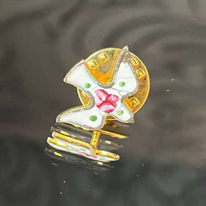 Vintage Enamel Lapel Pin  Gold-Tone Bird Design with Floral Center