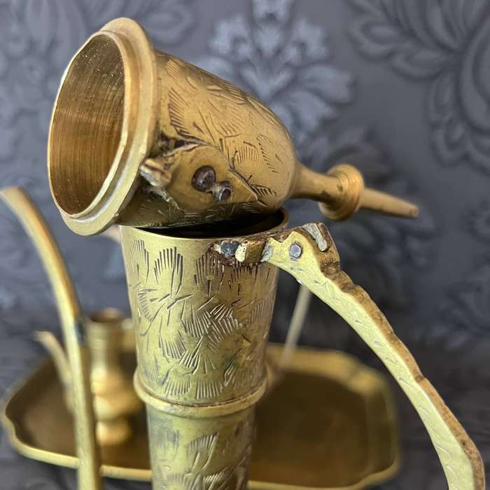  6-Piece Vintage Copper Ewer & Vase Set with Tray  Hand-Engraved