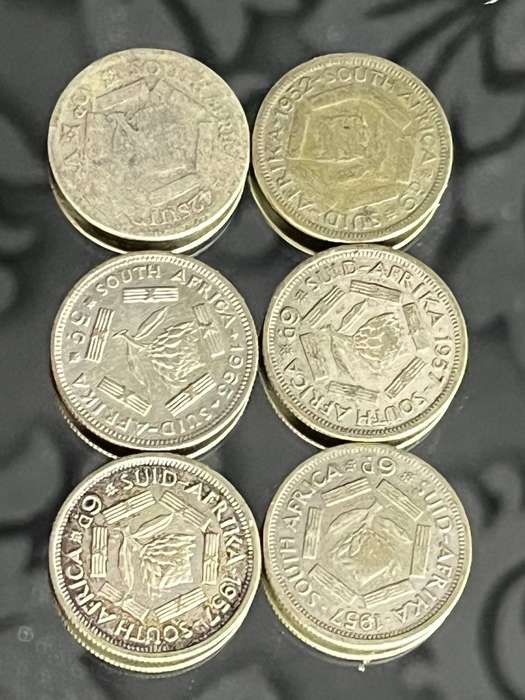Lot of 6 x South Africa Silver Sixpence Coins  1937 to 1961