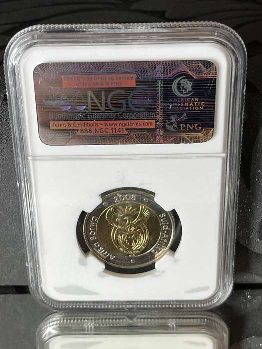 South Africa 2008 Mandela 90th Birthday 5 Rand  NGC MS65  Graded Coin