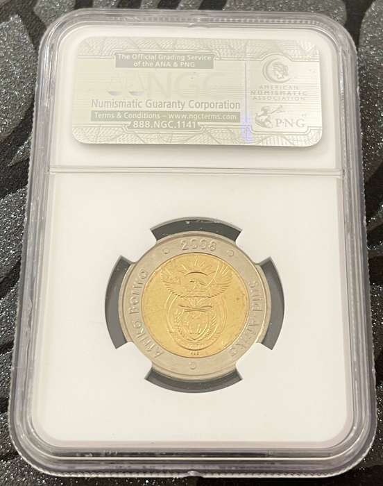 South Africa 2008 Mandela 90th Birthday 5 Rand  NGC MS66  Graded Coin