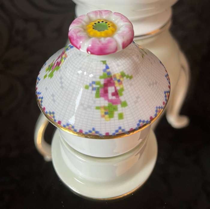 Royal Albert Petit Point Coffee Pot  English Bone China  Floral Embroidery Pattern with Lid