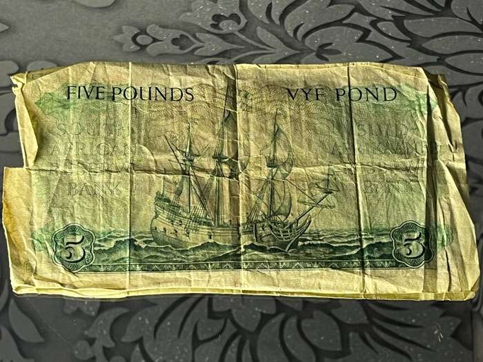 1959 South Africa 5 Pound (Vyf Pond) Banknote  Jan van Riebeeck  Rare SARB Note