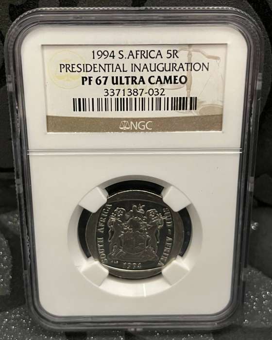 1994 Presidential Inauguration 5 Rand  NGC PF67 Ultra Cameo  With Original Election Ballot