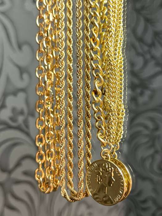 Set of 3 Costume Jewelry Gold-Tone Chains with Coin Pendant