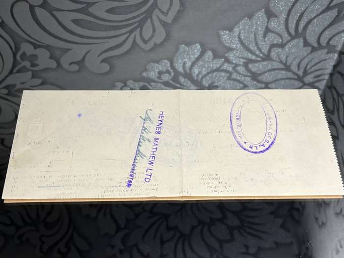 1936 Standard Bank of South Africa Cheque  £3  River Zonder End