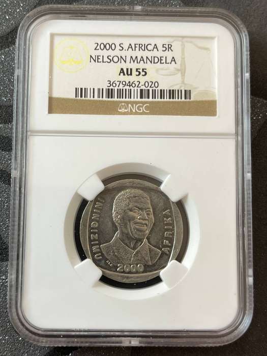 South Africa 2000 Nelson Mandela 5 Rand  NGC AU55  Key Collector Coin