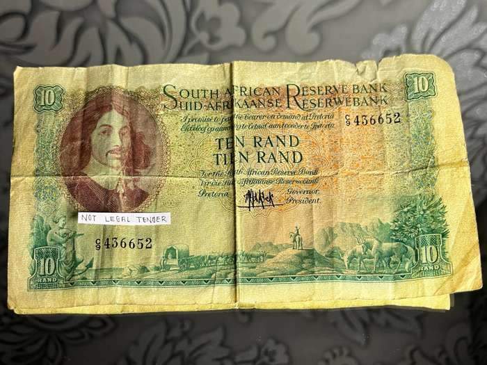 South African 10 Rand Note  Reserve Bank  Governor de Kock Issue