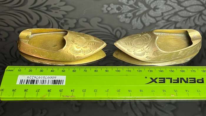 Pair of Vintage Brass Shoe Ornaments  Hand Engraved Design (Made in India)