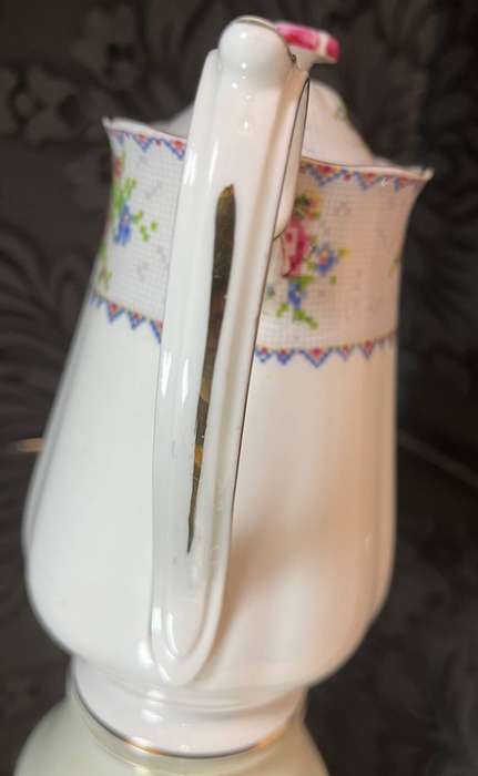 Royal Albert Petit Point Coffee Pot  English Bone China  Floral Embroidery Pattern with Lid