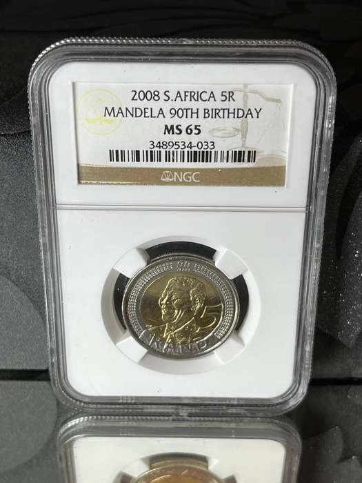 South Africa 2008 Mandela 90th Birthday 5 Rand  NGC MS65  Graded Coin