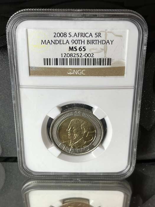 South Africa 2008 Mandela 90th Birthday 5 Rand  NGC MS65  Graded Coin
