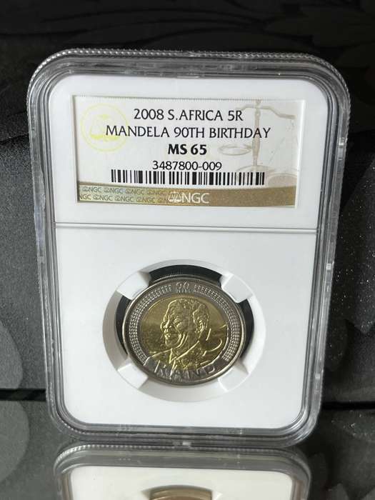 South Africa 2008 Mandela 90th Birthday 5 Rand  NGC MS65  Graded Coin