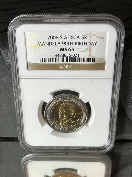 South Africa 2008 Mandela 90th Birthday 5 Rand  NGC MS65  Graded Coin