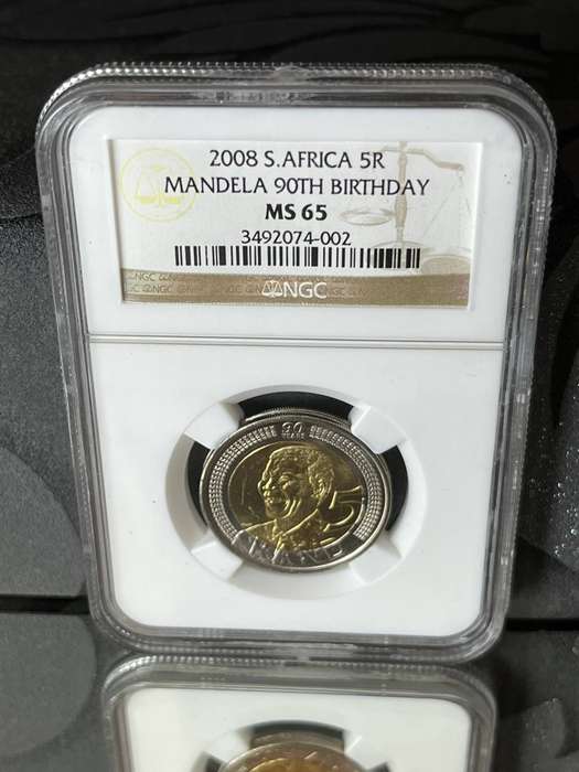 South Africa 2008 Mandela 90th Birthday 5 Rand  NGC MS65  Graded Coin