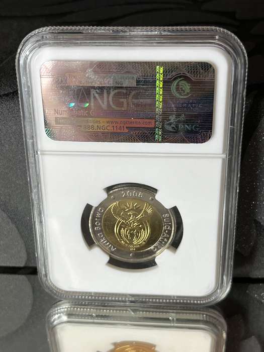 South Africa 2008 Mandela 90th Birthday 5 Rand  NGC MS65  Graded Coin