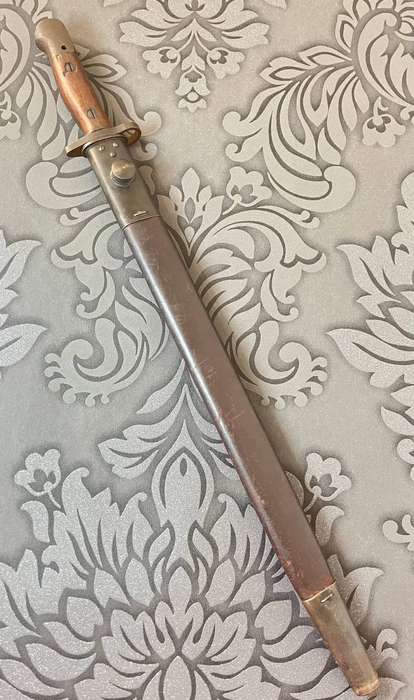 WWII Commonwealth Bayonet  Lithgow Australia MA 1907  Wood Grip  With Scabbard
