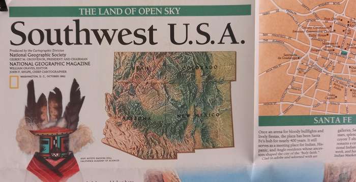 1992 Folded Wall Map of Southwest U.S.A Published By National Geographic 39x51cm