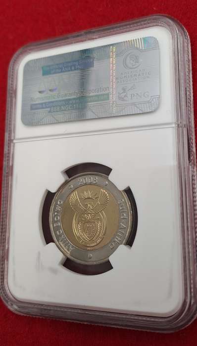 2008 South Africa R5 Mandela 90th Birthday Coin-NGC Graded MS66