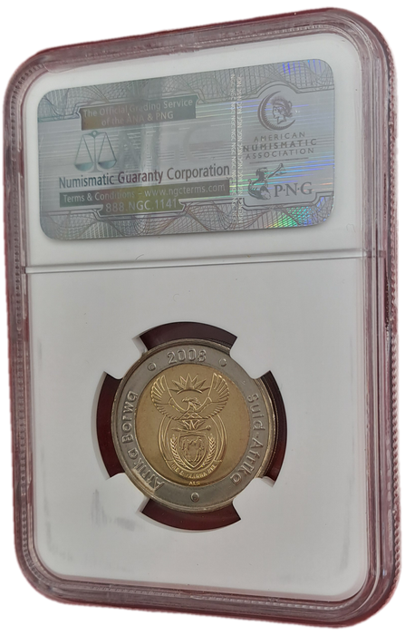2008 South Africa R5 Mandela 90th Birthday Coin-NGC Graded MS66