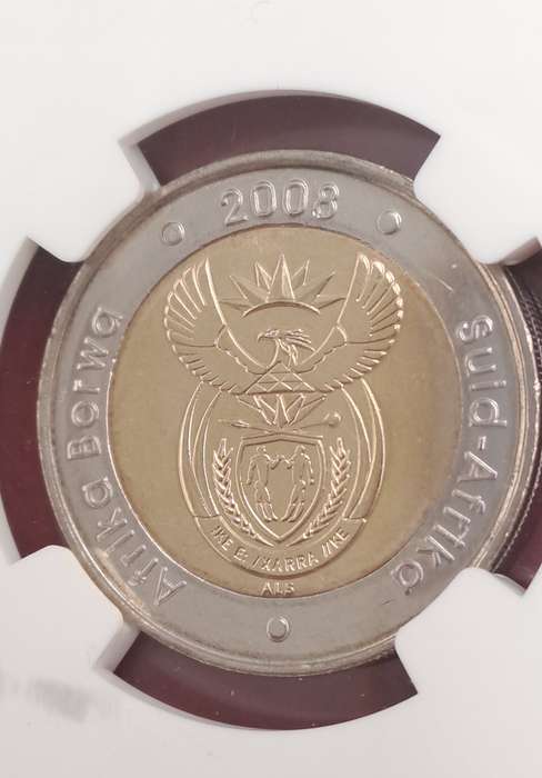 2008 South Africa R5 Mandela 90th Birthday Coin-NGC Graded MS66