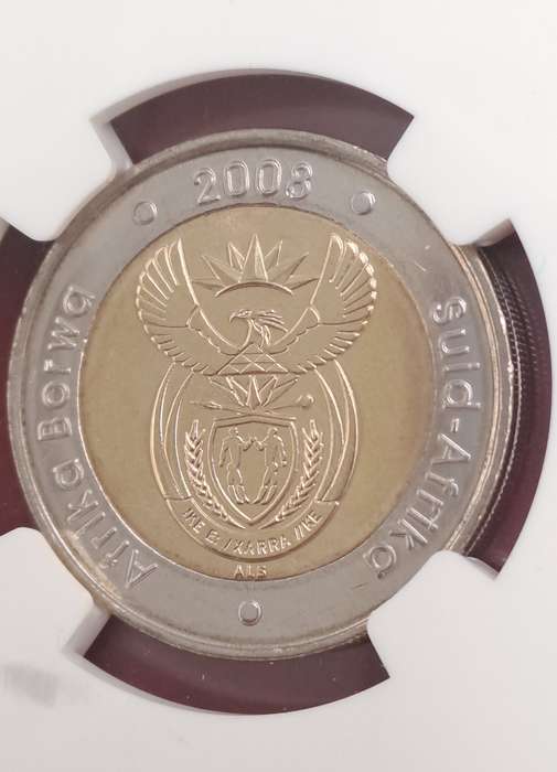 2008 South Africa R5 Mandela 90th Birthday Coin-NGC Graded MS66