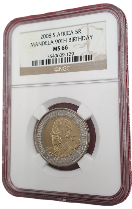 2008 South Africa R5 Mandela 90th Birthday Coin-NGC Graded MS66