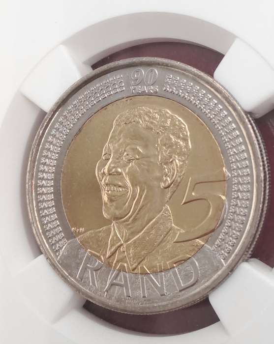 2008 South Africa R5 Mandela 90th Birthday Coin-NGC Graded MS66