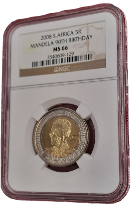 2008 South Africa R5 Mandela 90th Birthday Coin-NGC Graded MS66