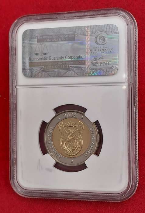 2008 South Africa R5 Mandela 90th Birthday Coin-NGC Graded MS66