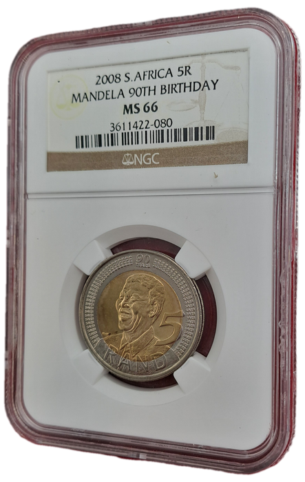 2008 South Africa R5 Mandela 90th Birthday Coin-NGC Graded MS66