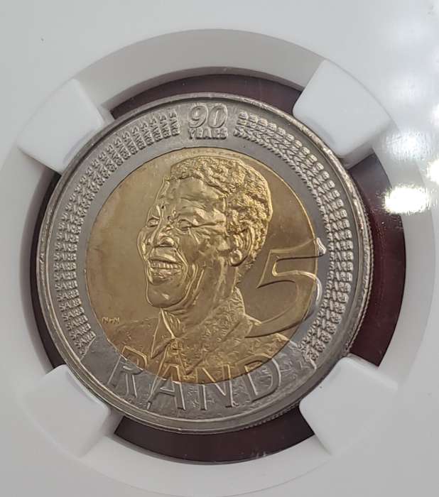 2008 South Africa R5 Mandela 90th Birthday Coin-NGC Graded MS66