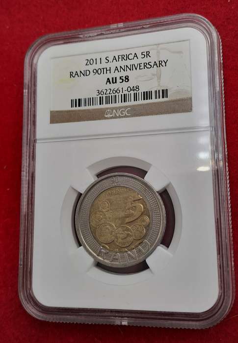 2011 South Africa R5 90th Anniversary of the Reserve Bank-NGC Graded AU58