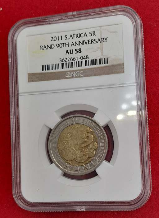 2011 South Africa R5 90th Anniversary of the Reserve Bank-NGC Graded AU58