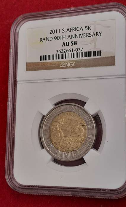 2011 South Africa R5 90th Anniversary of the Reserve Bank-NGC Graded AU58
