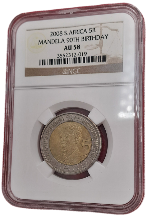 2008 South Africa R5 Mandela 90th Birthday Coin-NGC Graded AU58