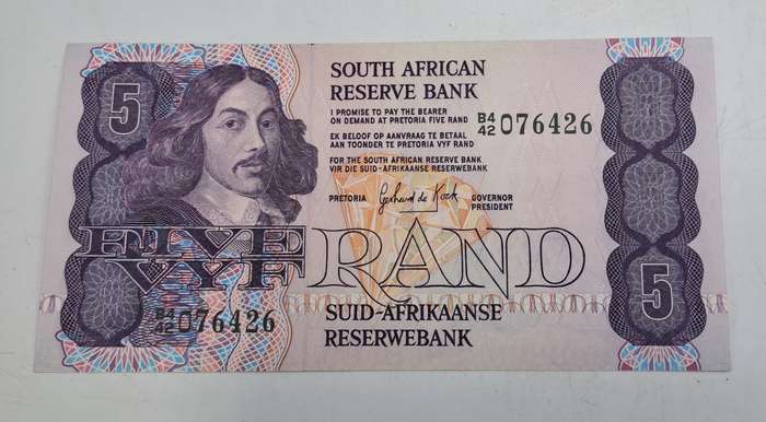 1984 South Africa 5 Rand Bank Note -GPC de Kock 2nd Issue