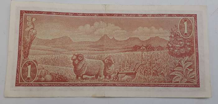 1975 South Africa 1 Rand Bank Note -T.W  de Jongh 3rd Issue -