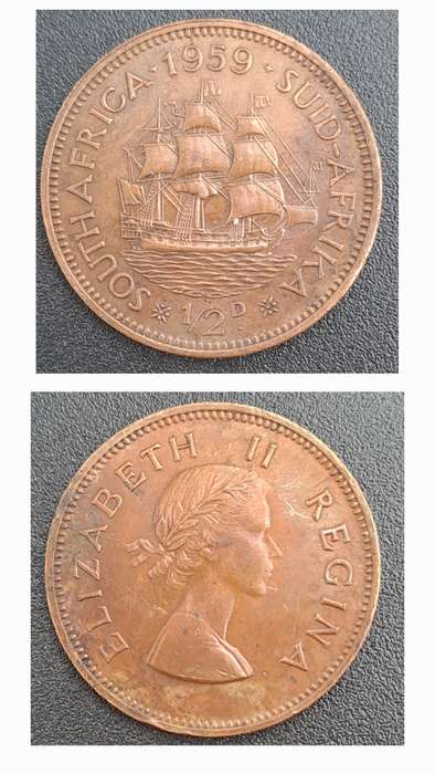 1959 South Africa ½ Penny - Elizabeth II 1st portrait