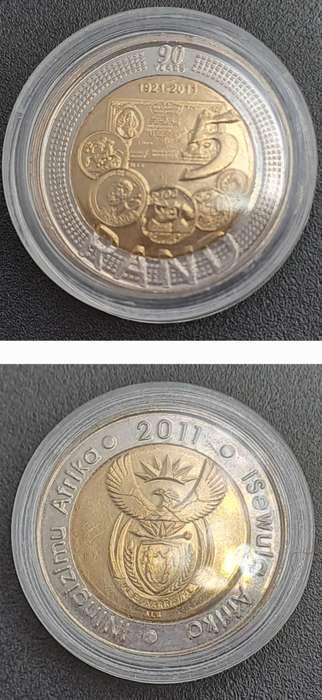 2011 South Africa R5 -90th Anniversary of the Reserve Bank-Uncirculated in Capsule
