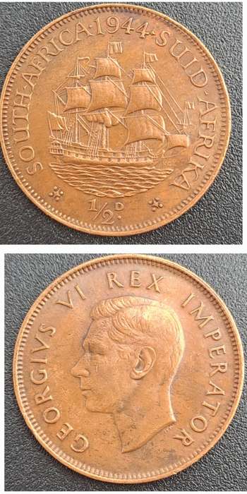 1944 South Africa  ½ Penny - George VI Rex Imperator