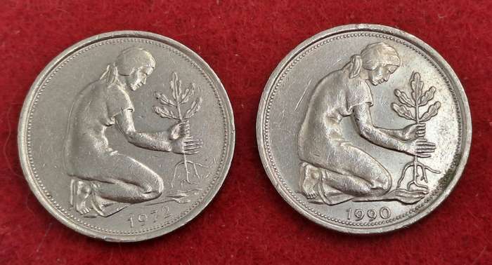 1972 and 1990 Germany 50 Pfennigs coins