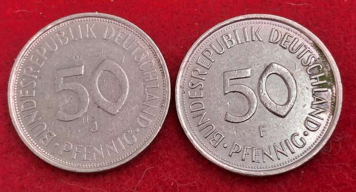 1972 and 1990 Germany 50 Pfennigs coins