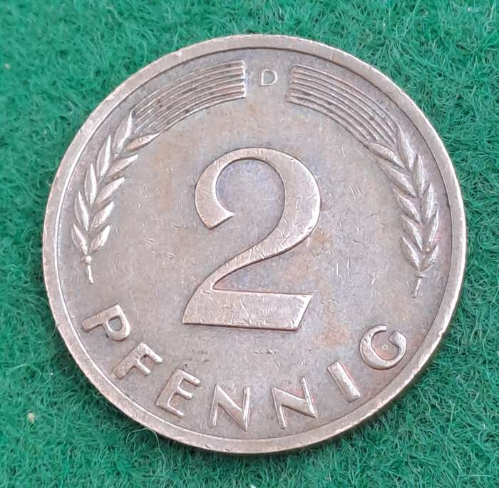 1965 (D)Germany 2 Pfennigs coin