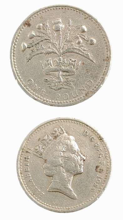 1989  United Kingdom 1 Pound - Elizabeth II 3rd portrait,Scottish Thistle