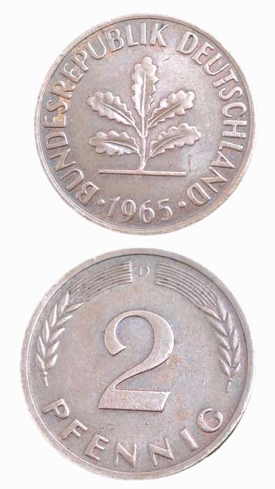 1965 (D)Germany 2 Pfennigs coin