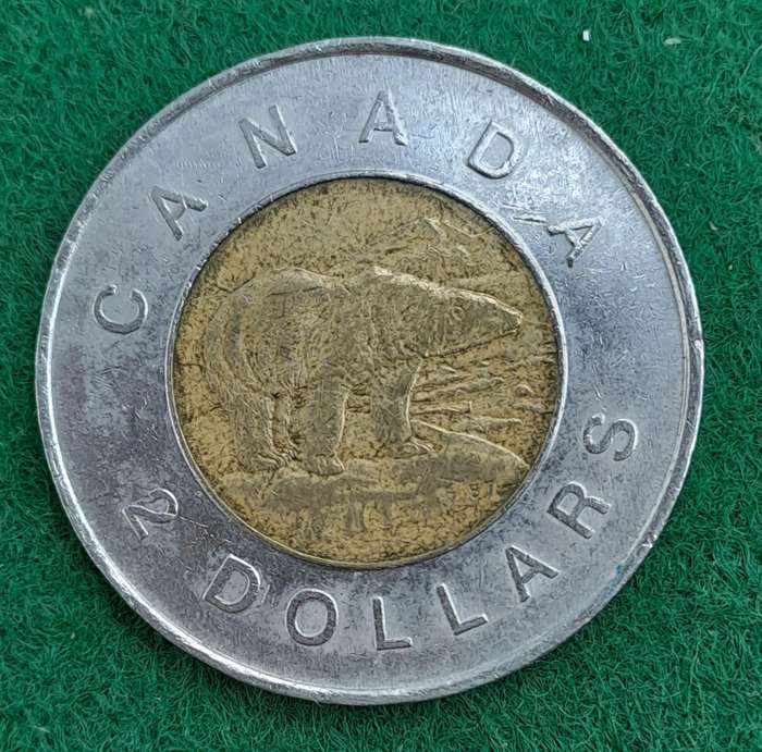 1996  Canada 2 Dollar Coin - Elizabeth II 3rd portrait, Maple leaf logo