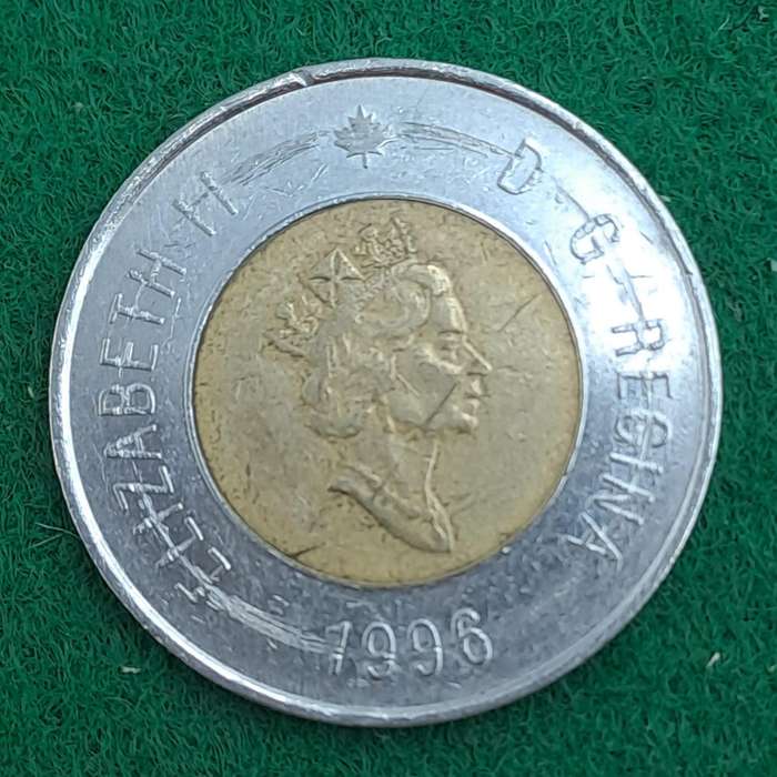 1996  Canada 2 Dollar Coin - Elizabeth II 3rd portrait, Maple leaf logo