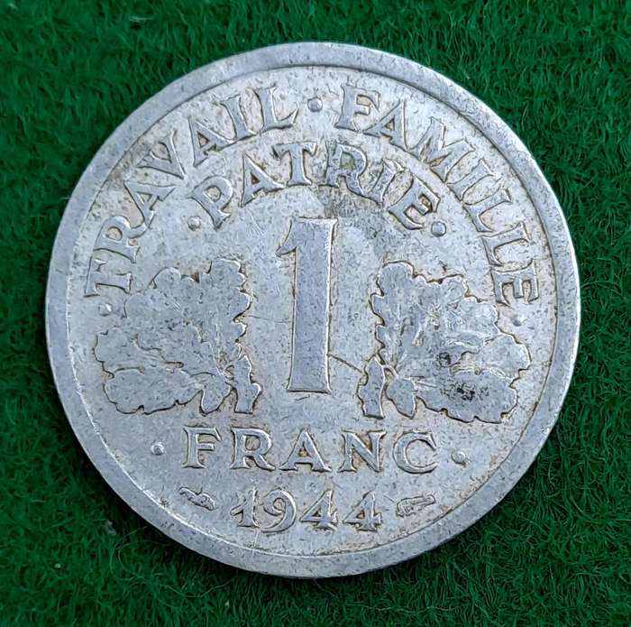 1944 France 1 Franc Type C -Vichy French State - light type